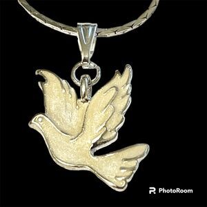 Silver White Dove Bird Pendant Necklace Plated 24" Enamel Holy Spirit Peace